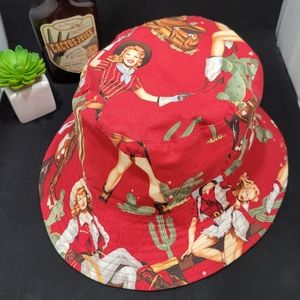 Reversible Pin-Up Cowgirl Themed Bucket Hat